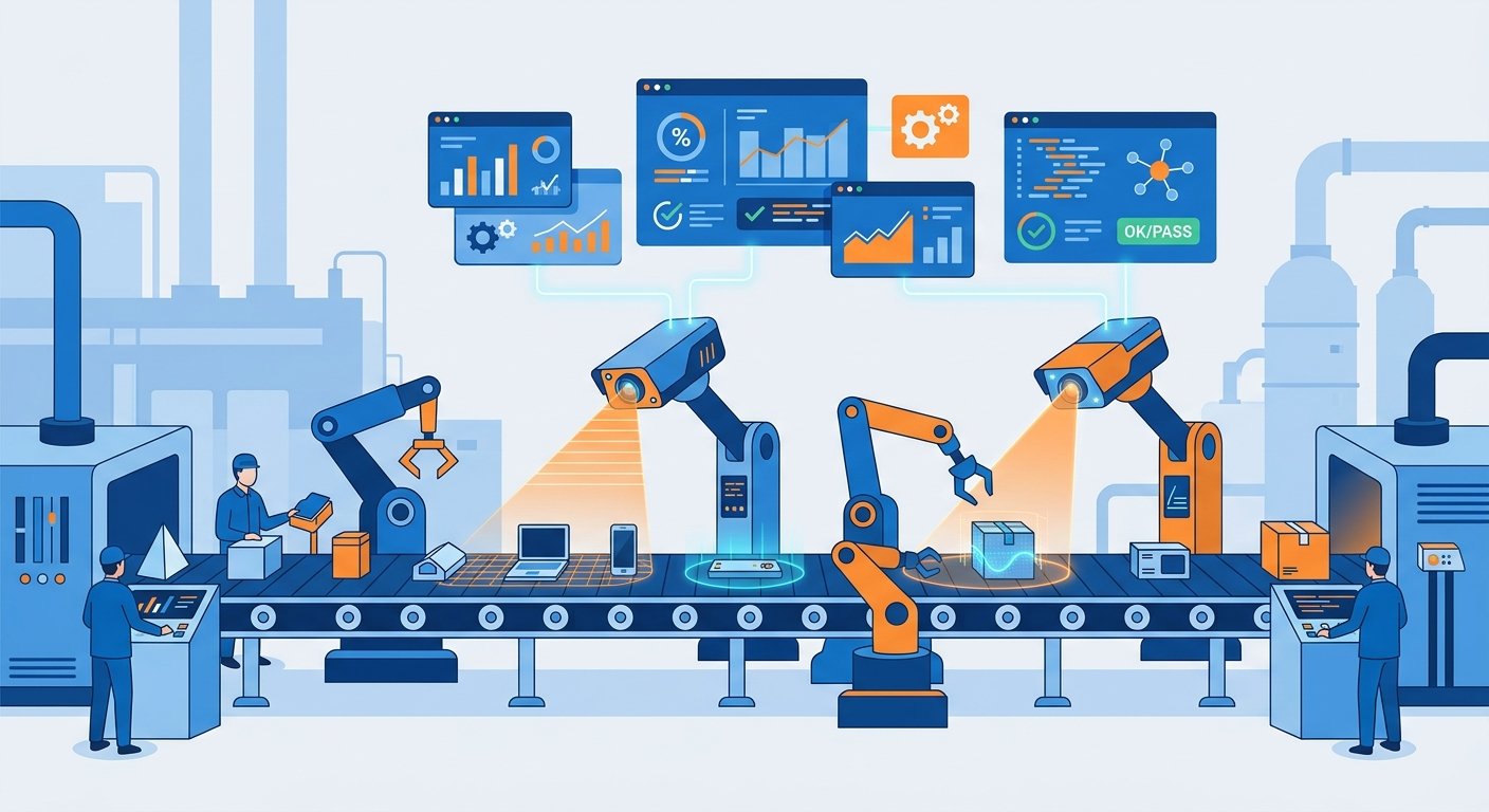 Illustration d'un contrôle qualité industriel assisté par intelligence artificielle