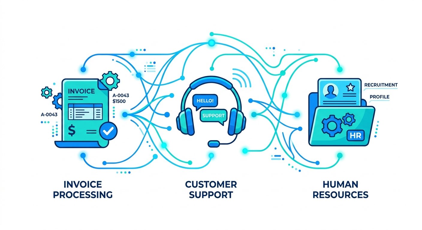 Illustration des trois cas d'usage principaux de l'automatisation IA en entreprise