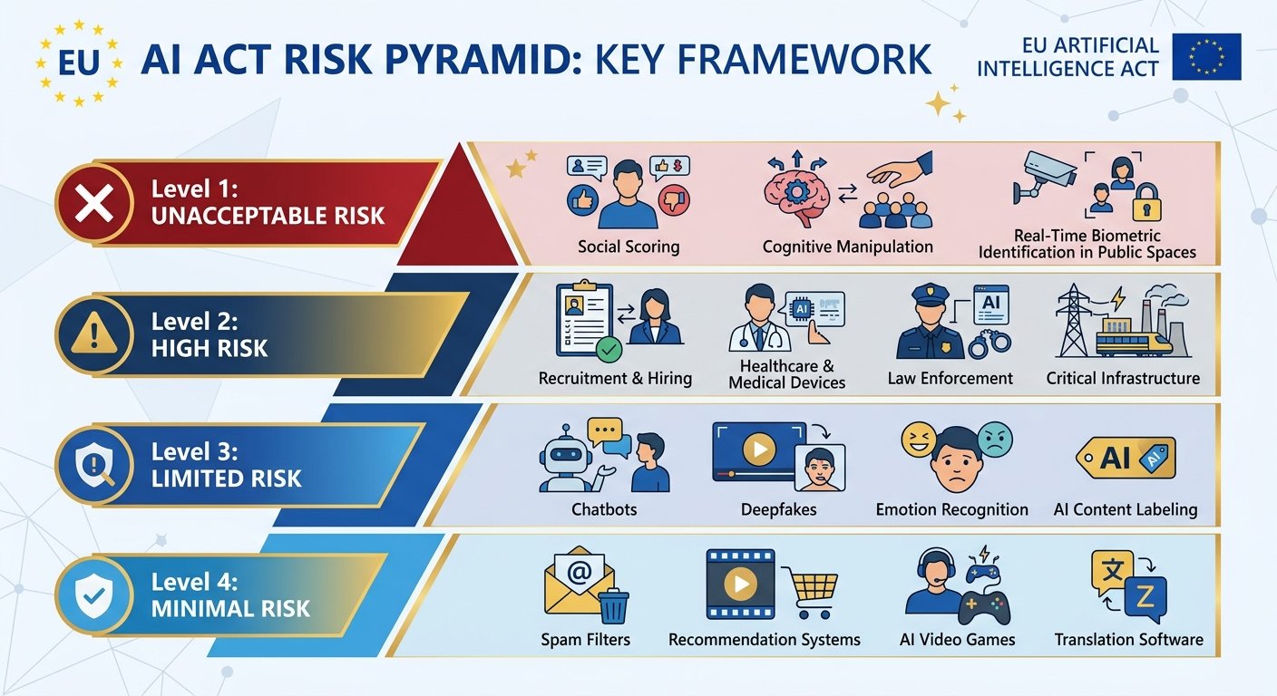 Infographie des niveaux de risque de l'AI Act européen pour les systèmes d'intelligence artificielle