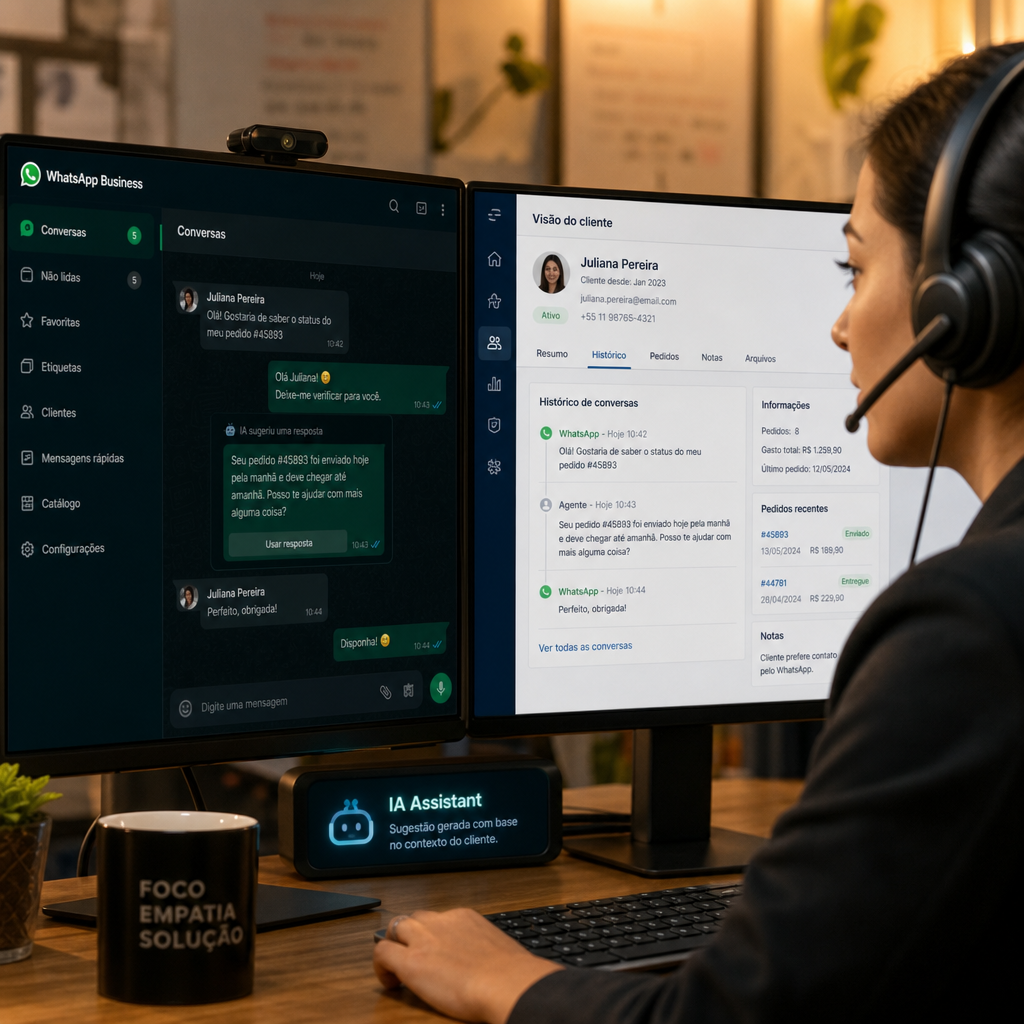 Agent service client travaillant avec une IA conversationnelle sur WhatsApp Business